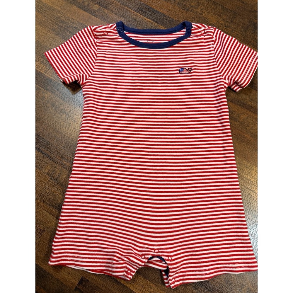 Infant Vineyard Vines red and white striped one piece romper.  Size 18-24 months